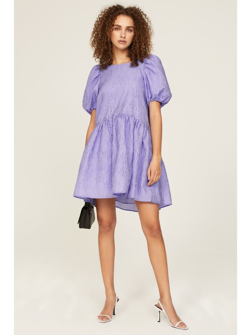 Peter Som Collective Purple Jacquard Puff Sleeve Shift Mini Dress Size Large